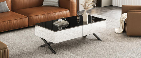 Rectangular Mirrored Coffee Table With Metal Base Storage - Omega Lifestyles