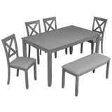 6-Piece Acacia Wood Dining Table Set With Upholstered Chairs - Omega Lifestyles
