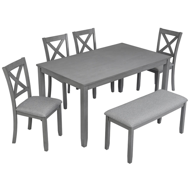 6-Piece Acacia Wood Dining Table Set With Upholstered Chairs - Omega Lifestyles