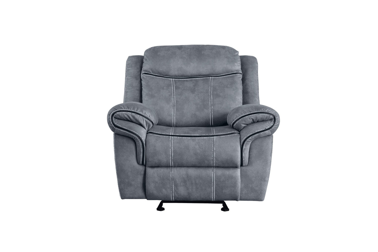 Two-Tone Gray Velvet Motion Glider Recliner Chair - Omega Lifestyles