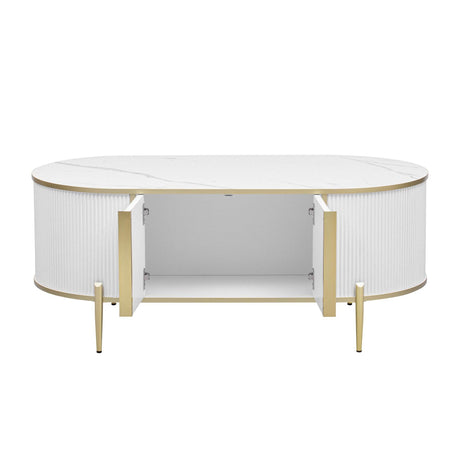 Modern Fluted MDF Coffee Table With Storage Cabinets - Omega Lifestyles