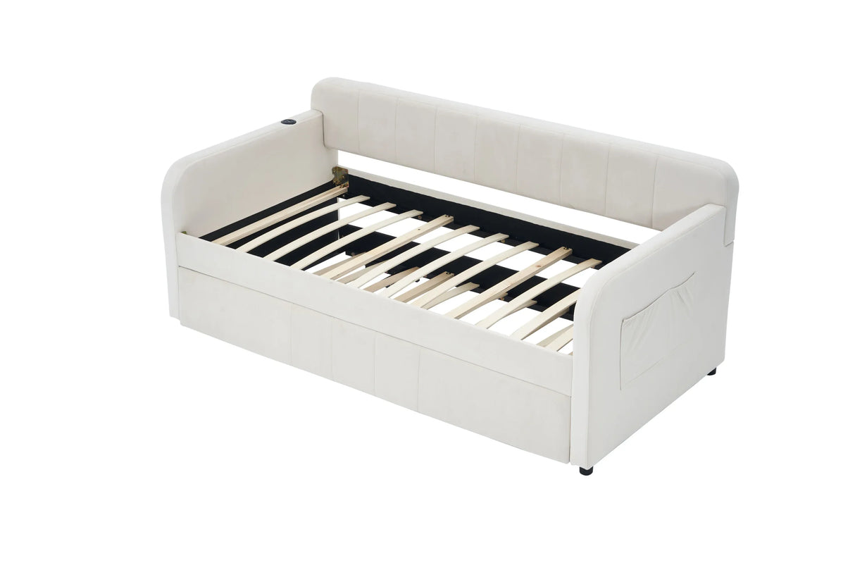 Twin Upholstered Velvet Daybed Frame With Trundle - Omega Lifestyles