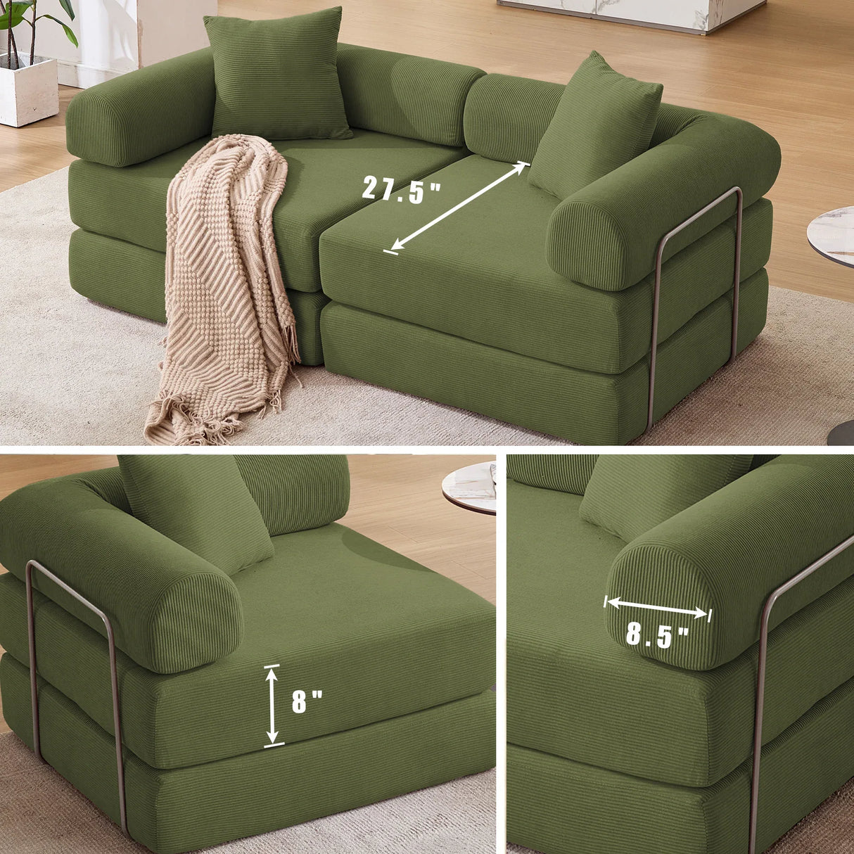 Modular Folding Corduroy Convertible Sofa Bed - Omega Lifestyles