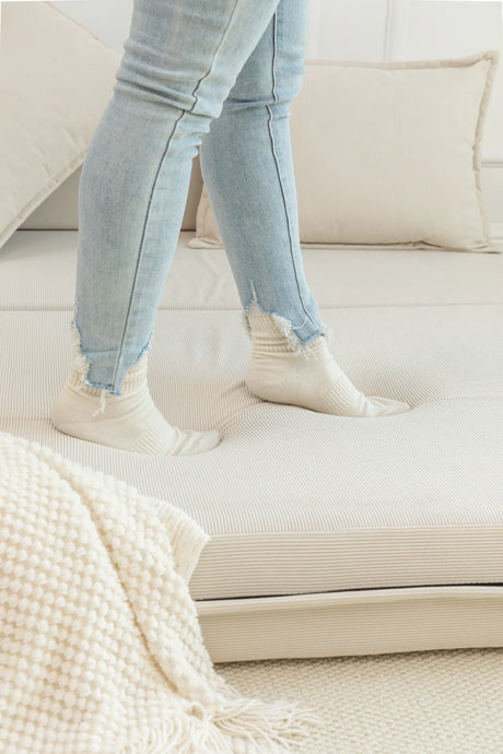 Foldable Corduroy Convertible Sofa Bed With Lumbar Pillow - Omega Lifestyles