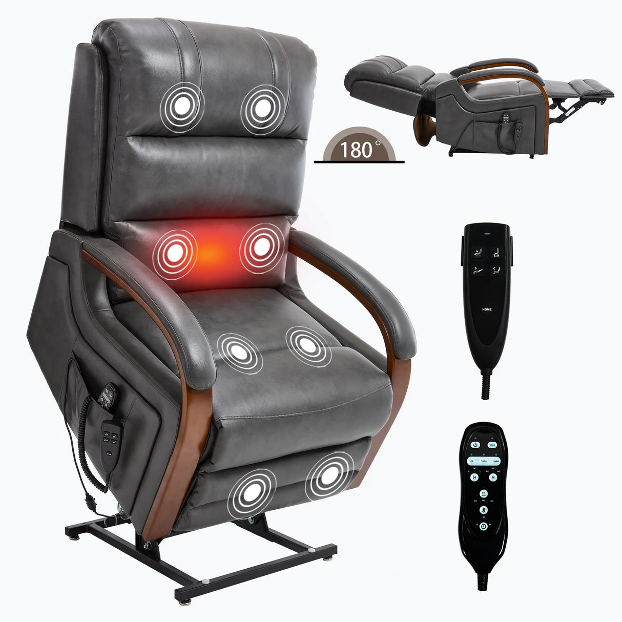 Power Lift Recliner Chair With Heat Massage and Wood Armrests - Omega Lifestyles