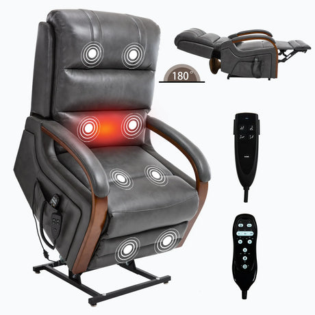 Power Lift Recliner Chair With Heat Massage and Wood Armrests - Omega Lifestyles