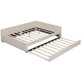 Queen Modern Upholstered Linen Platform Bed With USB Trundle - Omega Lifestyles