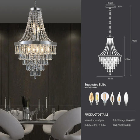 20-Foot Chrome Crystal Chandelier Adjustable Height Lighting Fixture - Omega Lifestyles