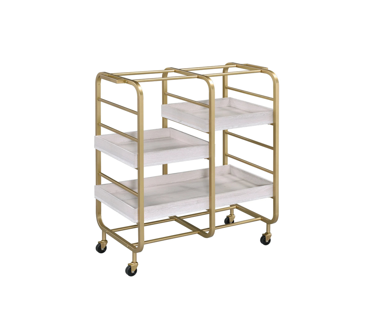Gold White Washed Metal Wood Rectangular Serving Cart - Omega Lifestyles