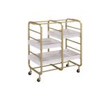 Gold White Washed Metal Wood Rectangular Serving Cart - Omega Lifestyles