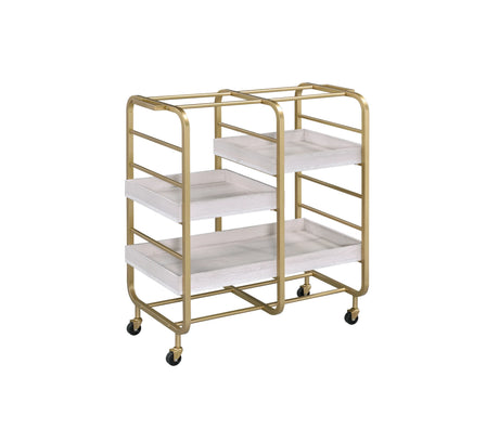 Gold White Washed Metal Wood Rectangular Serving Cart - Omega Lifestyles
