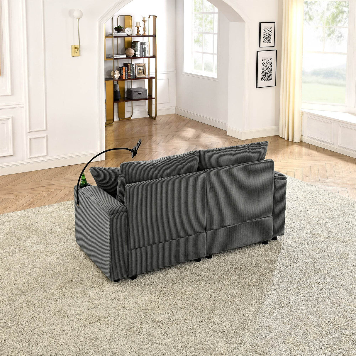 Modern Grey Corduroy 3-Seat Armless Sofa Chair - Omega Lifestyles