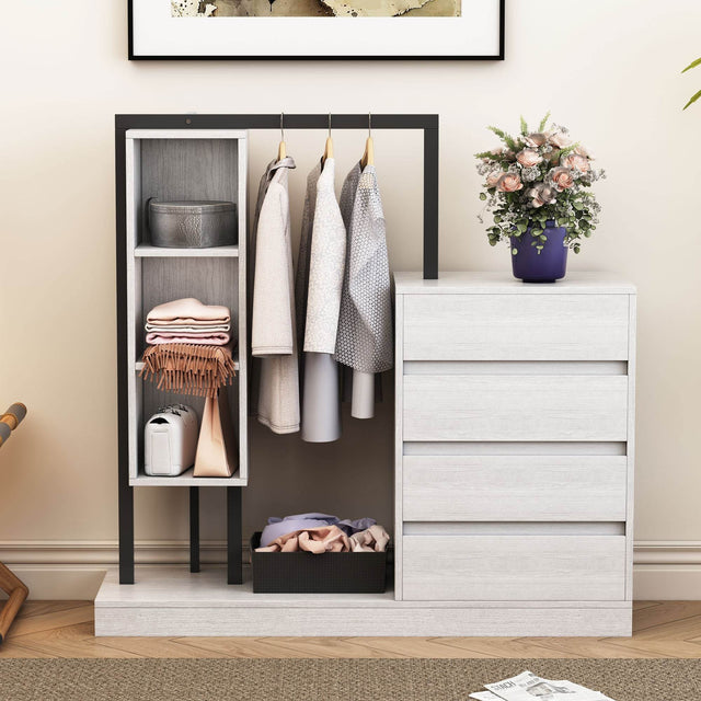 Wardrobe With Four Drawers Three Shelves MDF Metal - Omega Lifestyles