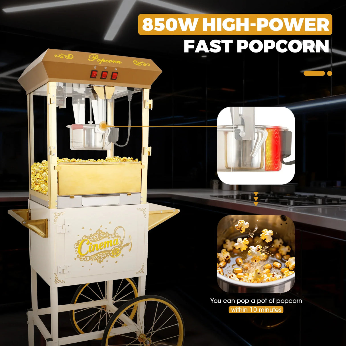 Commercial 16Oz Stainless Steel Popcorn Machine With Cart - Omega Lifestyles