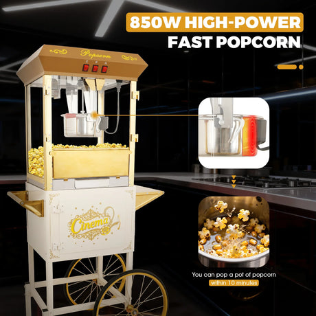 Commercial 16Oz Stainless Steel Popcorn Machine With Cart - Omega Lifestyles