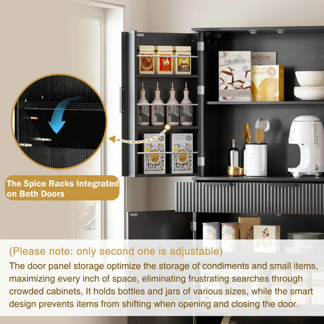 Fluted Freestanding Kitchen Pantry Cabinet With Drawers - Omega Lifestyles