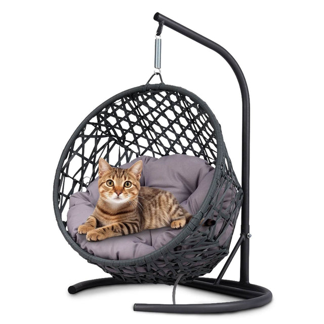 Indoor Hanging Cat Hammock Bed With Stand And Cushion - Omega Lifestyles