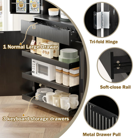 Fluted Freestanding Kitchen Pantry Cabinet With Drawers - Omega Lifestyles