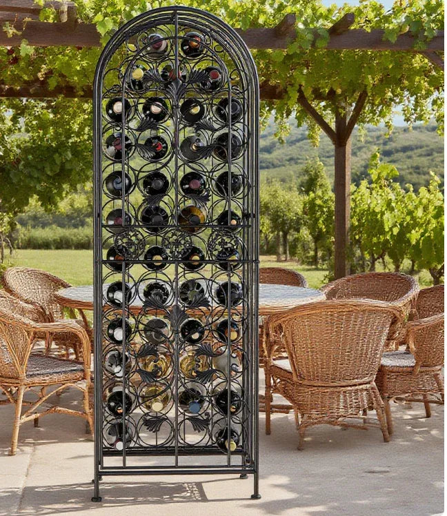 Lockable Wrought Iron Wine Rack With Renaissance Scrollwork - Omega Lifestyles