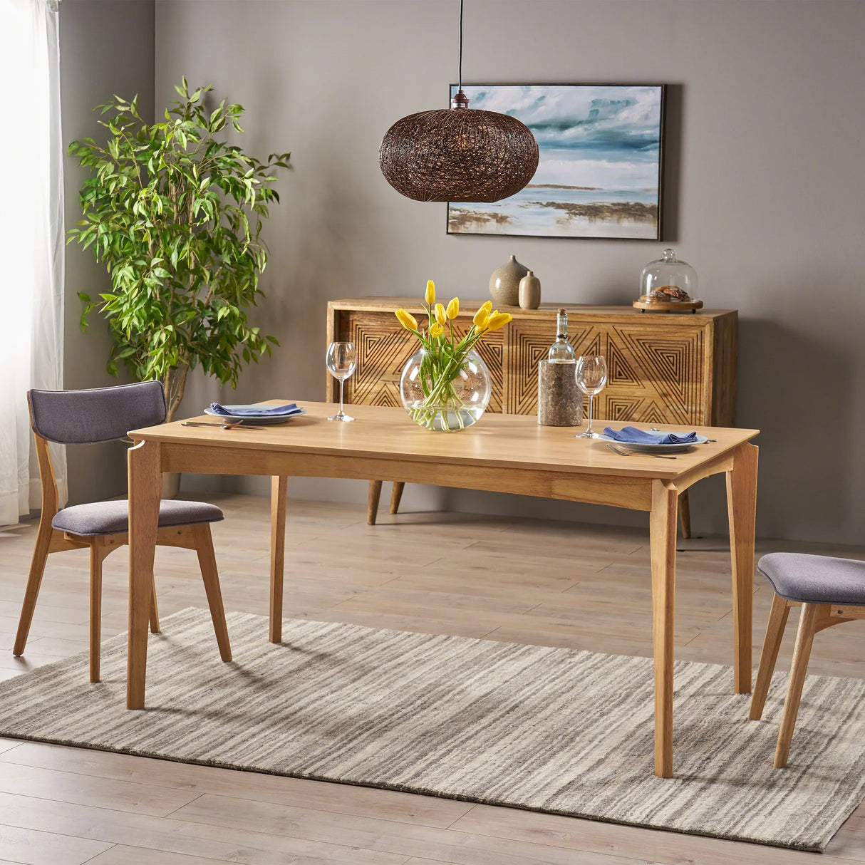 Mid-Century Modern Rubberwood Dining Table Natural Finish - Omega Lifestyles