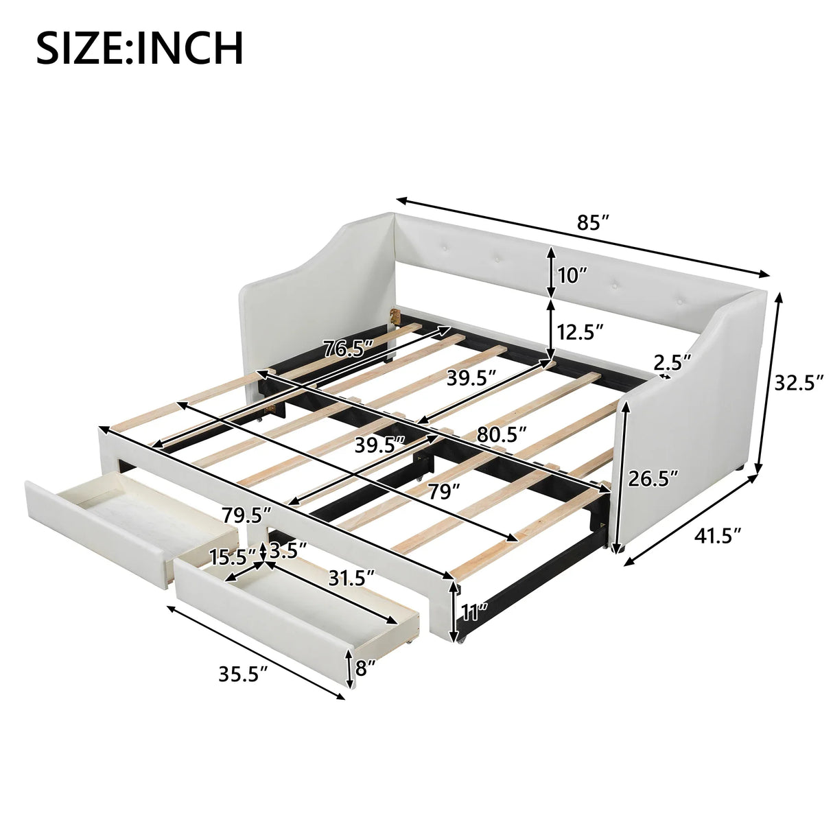 Twin XL Upholstered Daybed With Storage Drawers and Trundle - Omega Lifestyles