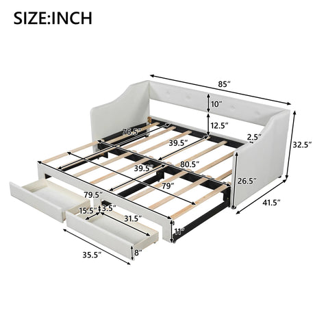 Twin XL Upholstered Daybed With Storage Drawers and Trundle - Omega Lifestyles