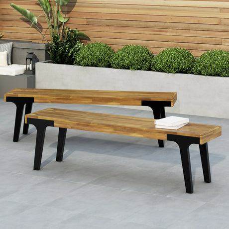 Modern Acacia Wood Dining Bench Set of 2 - Omega Lifestyles