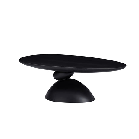 Minimalist Black Fiberglass Lucky Stone Oval Coffee Table - Omega Lifestyles