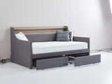 Twin Linen Upholstered Daybed With Storage Drawers Charging Station - Omega Lifestyles