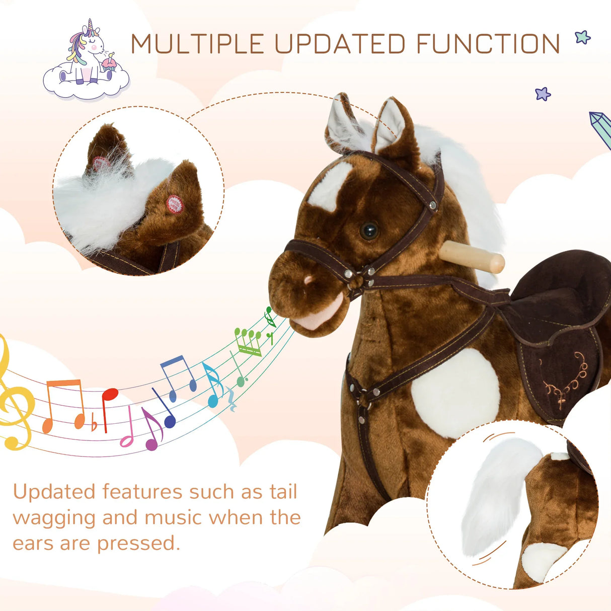 Plush Metal Frame Kids Rocking Horse Toy With Music - Omega Lifestyles