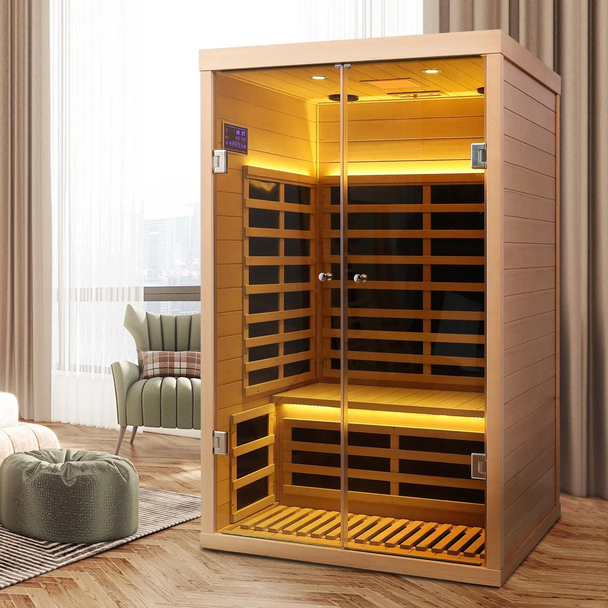 Two Person Low EMF Hemlock Double Door Far Infrared Sauna Room - Omega Lifestyles