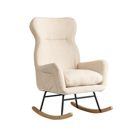 Beige Cotton Upholstered Ergonomic Rocking Chair - Omega Lifestyles
