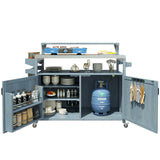 Outdoor Rolling Grill Cart With Raised Shelf Storage - Omega Lifestyles