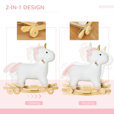 Plush 2-in-1 Rolling Unicorn Plush Rocking Horse - Omega Lifestyles