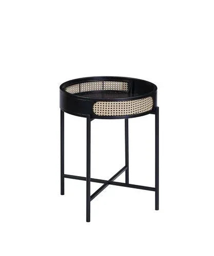 Black Metal And Synthetic Wood Round End Table - Omega Lifestyles