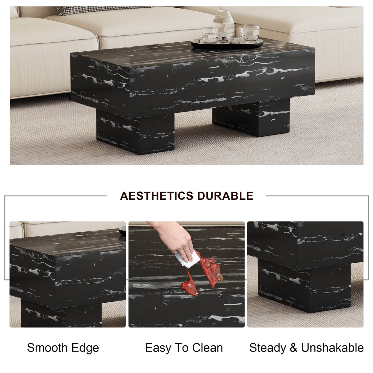 Modern Black Patterned MDF Rectangular Coffee Table - Omega Lifestyles