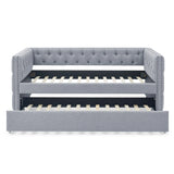 Mid-Century Upholstered Twin Daybed With Trundle Gray Linen - Omega Lifestyles