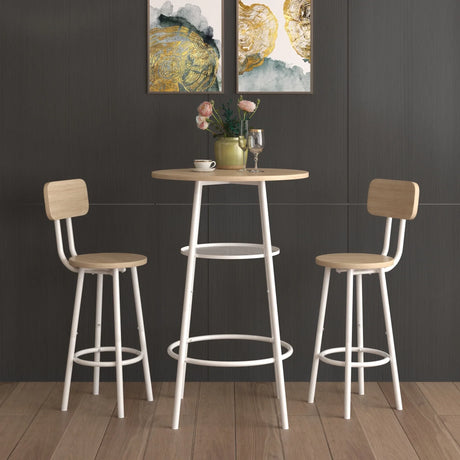 3-Piece White Oak MDF Dining Table Set With Stools - Omega Lifestyles