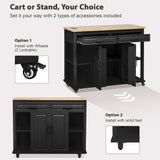 Extendable Rubber Wood Veneer Kitchen Island Cart - Omega Lifestyles