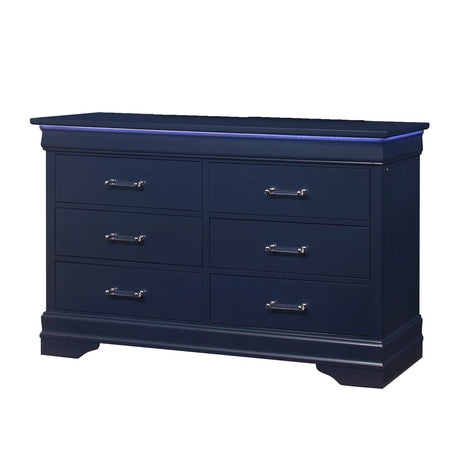 Transitional Blue LED Lighting Solid Wood Dresser - Omega Lifestyles