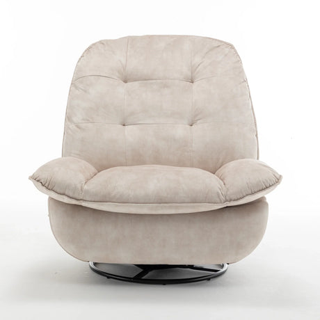 Modern Ivory Velvet Swivel Gliding Recliner Chair With Phone Holder - Omega Lifestyles