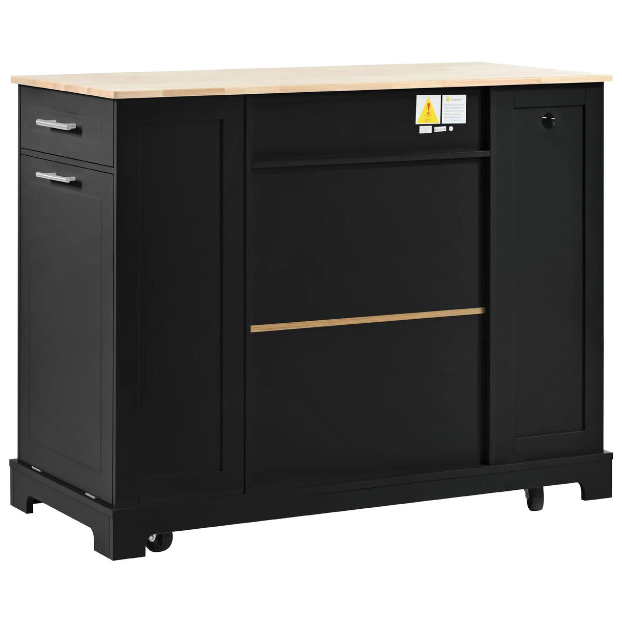 Fluted Rubber Wood Kitchen Island With Trash Can Cabinet - Omega Lifestyles