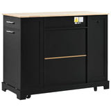 Fluted Rubber Wood Kitchen Island With Trash Can Cabinet - Omega Lifestyles