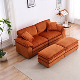 Corduroy 2-Seat Sofa With Pillows And Ottomans - Omega Lifestyles
