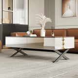 Rectangular Mirrored Coffee Table With Metal Base Storage - Omega Lifestyles