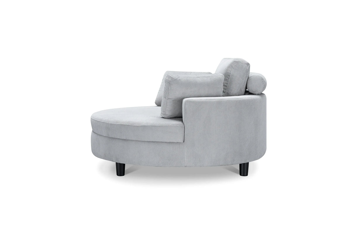 Gray Corduroy Round Sofa With Adjustable Headrest And Tray - Omega Lifestyles