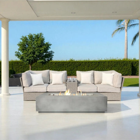 6-Piece Wicker Patio Seating Set With Fire Pit and Cushions - Omega Lifestyles