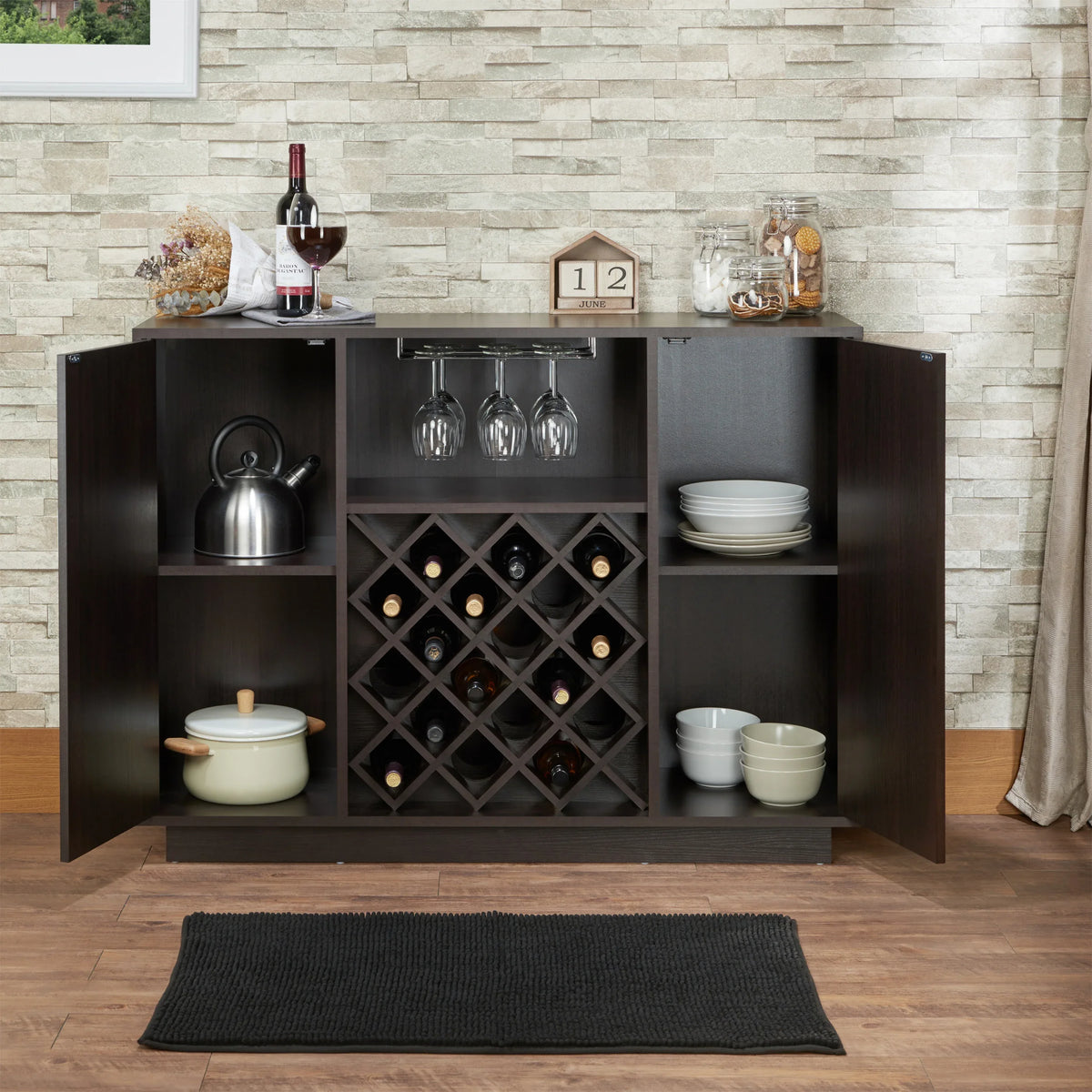 Espresso Synthetic Wood Wine Cabinet With Rack - Omega Lifestyles