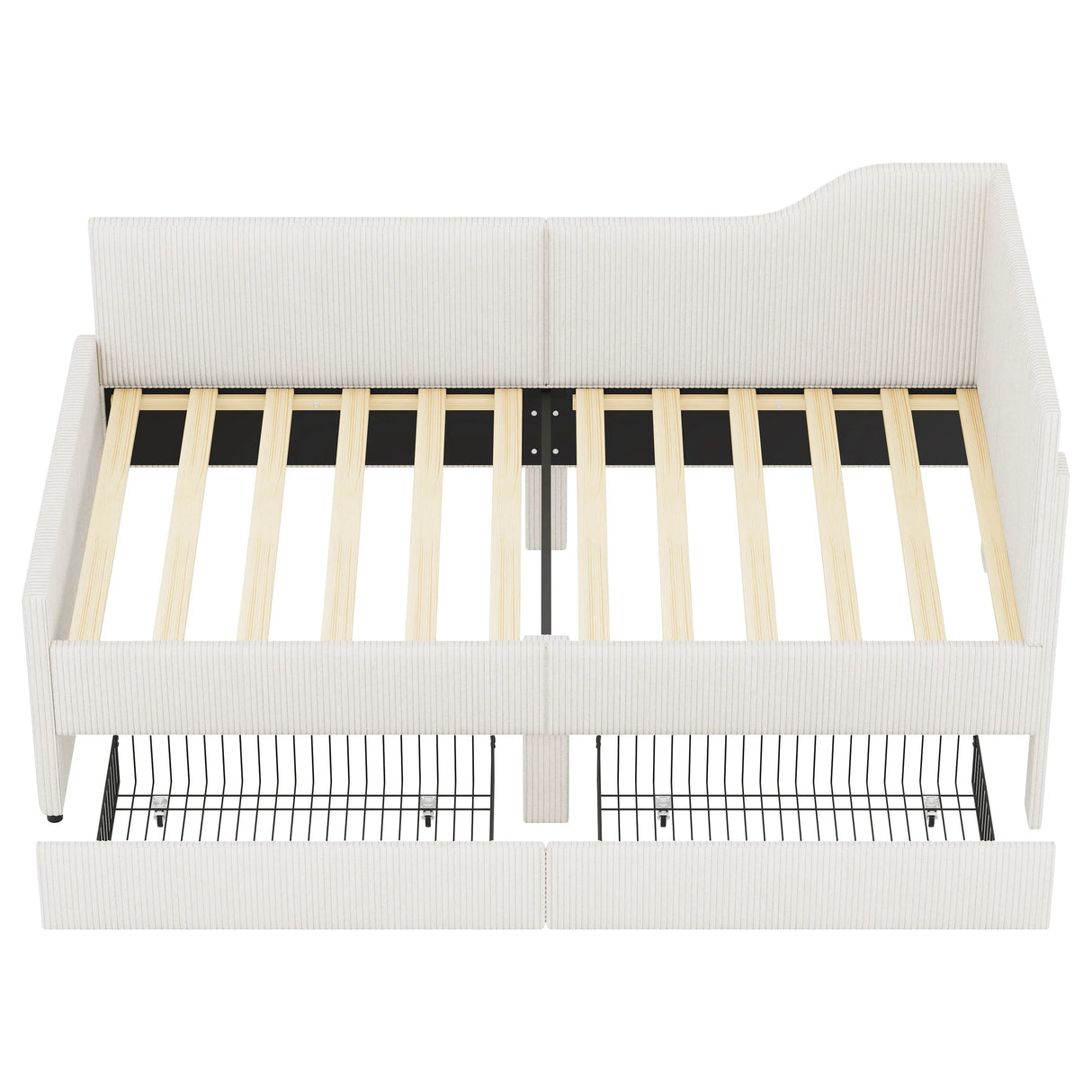 Twin L-Shaped Corduroy Upholstered Daybed With Storage Drawers - Omega Lifestyles