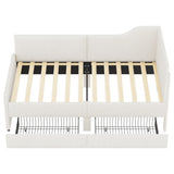 Twin L-Shaped Corduroy Upholstered Daybed With Storage Drawers - Omega Lifestyles